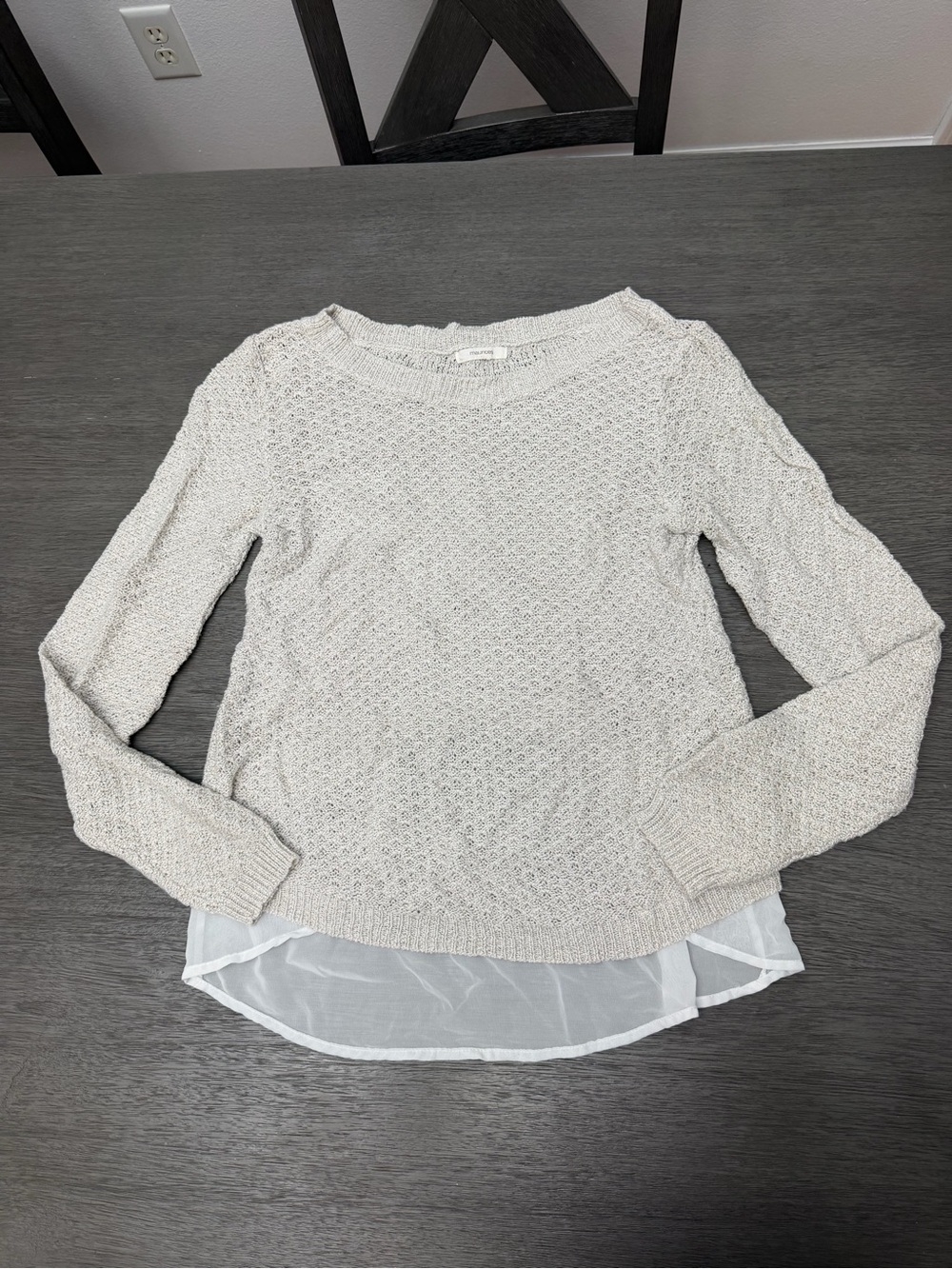 Maurices Cream Knit Pullover with Chiffon Hem